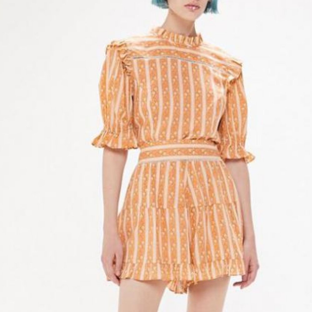 Urban Outfitters Ruffle Floral Prairie Crop Top & Peplum Short Matching …